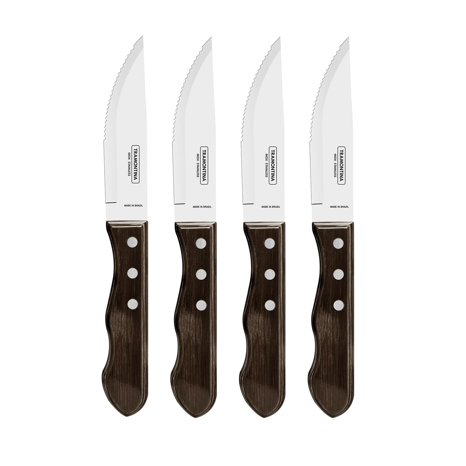 Tramontina 5” Jumbo Steak Knives, Sharp Knife with Wooden Handle, Camping, Kitchen, Rustic, Dishwasher Safe (4 Pcs Knife Set)