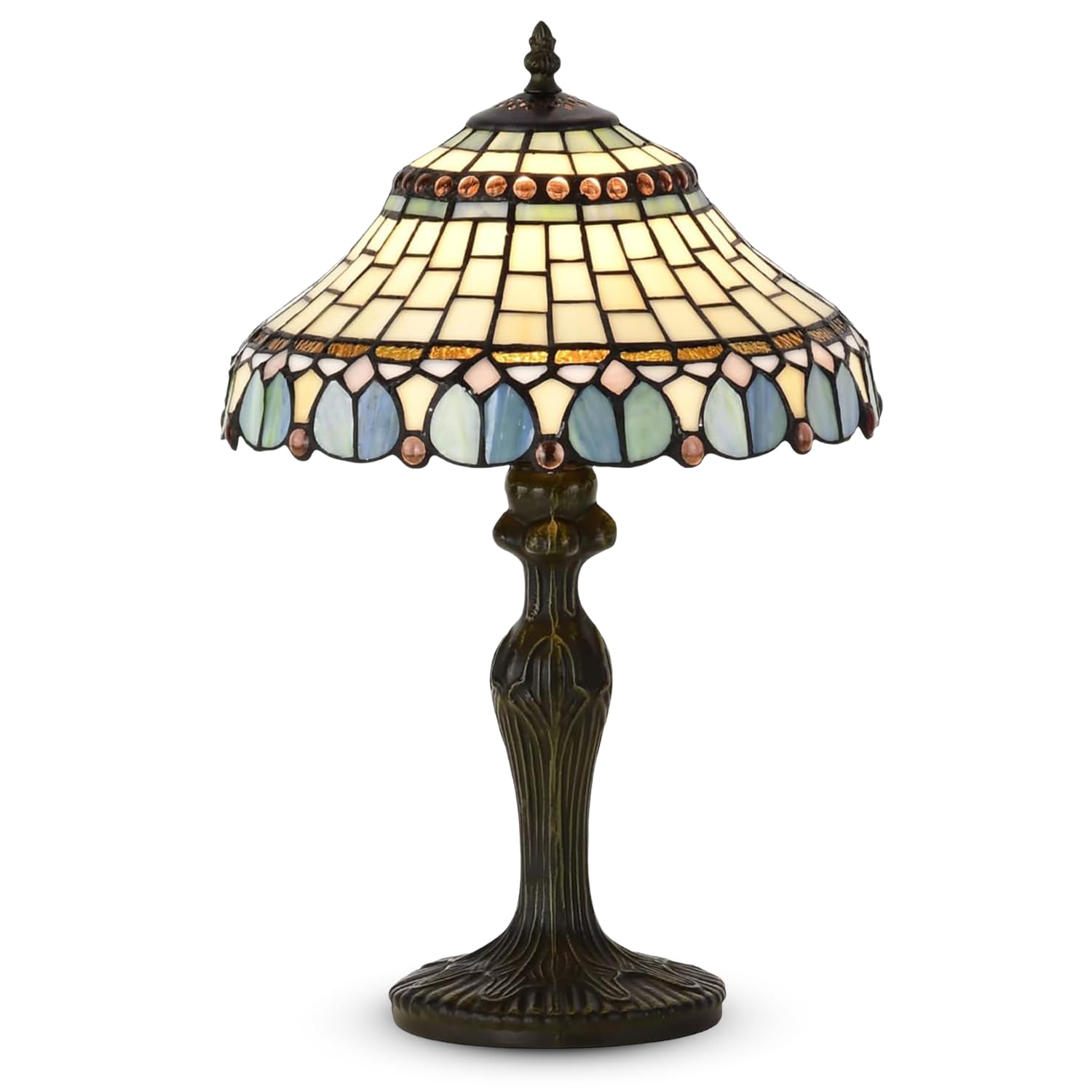 BELOFAY Tiffany Table Lamps, Stained Glass Handmade Vintage Bedside Table Lamps for Living Room, Bedroom, and Lounge 12 Inches Wide, 18 Inches Complete Height (Peacock Tiffany Style)