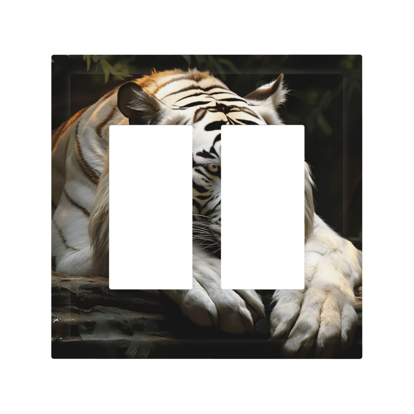 2-Gang Decorator Wall Plate Lying Tiger Light Switch Cover Double Toggle Receptacle Wall Plate Mid Size 4.9" x 5" Wallplate Unbreakable Polycarbonate Outlet Faceplates Covers