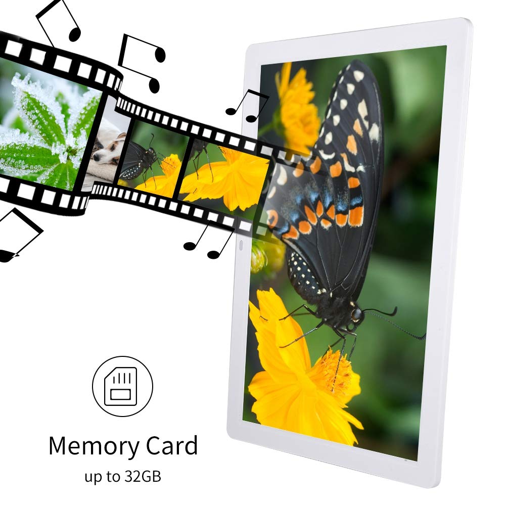 Cadre Photo numérique, 17 Pouces 1440 * 900 HD, Lecteur de Musique et vidéo/réveil/Calendrier Prend en USB et Carte SD de 32 Go (Blanc)
