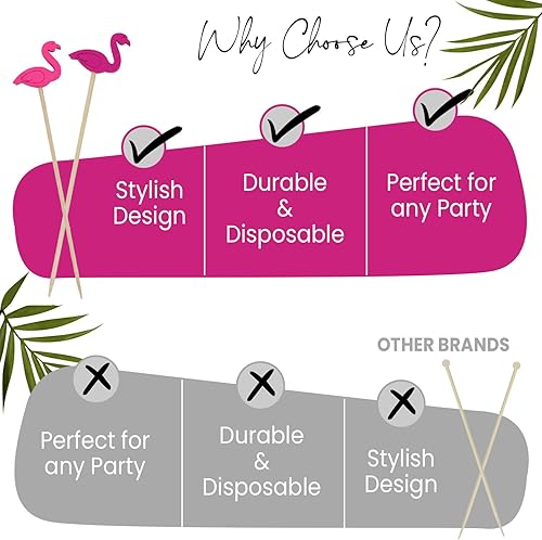 Vista 42 de Palillos de cóctel de flamenco tropical, 200 palillos de bambú de 4.7 pulgadas para bebidas, frutas y decoraciones de fiesta, brochetas de cóctel