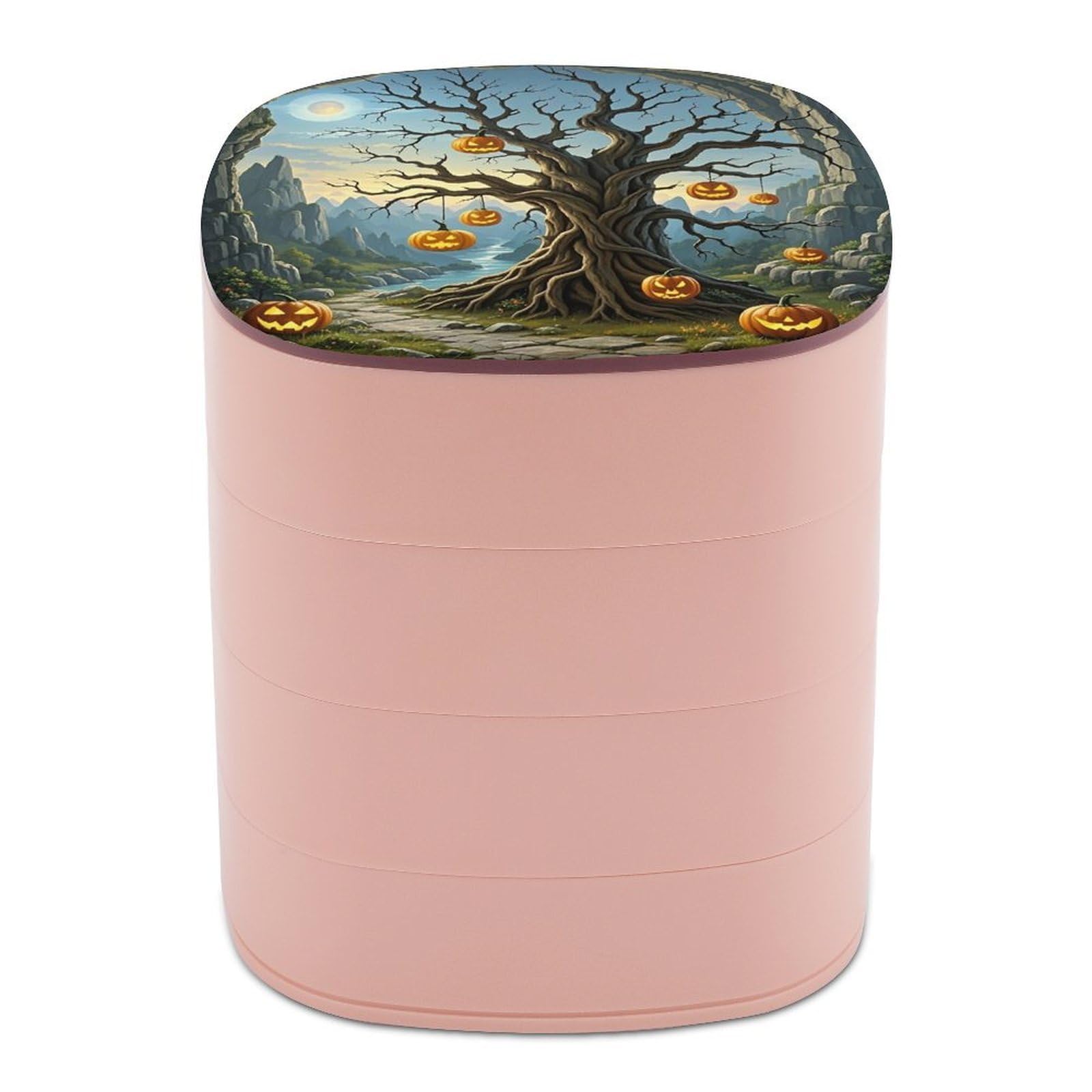 LZQPOEAS Dried Tree Pumpkin Lantern Jewelry Box with Mirror 4-Layer Rotating Travel Jewelry Case Small Jewelry Organizer Portable Jewelry Storage Box Rings Stud Necklaces Earring Holder for Women