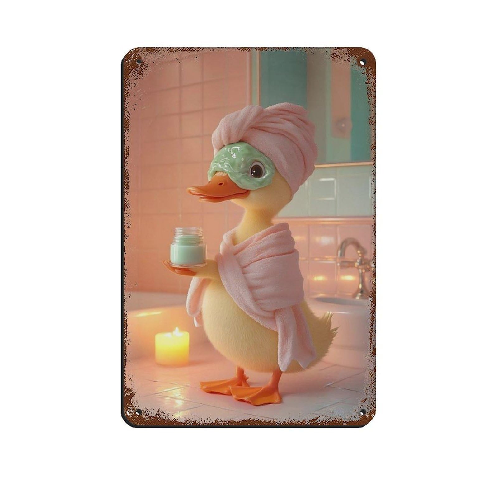 Lxwnze 20L X 30W Cm Cute Duck Bathroom, Spa Day Duck Tin Sign Vintage Metal Pub Club Cafe Bar Home Wall Art Decoration Poster Retro 8X12inch(20X30cm)