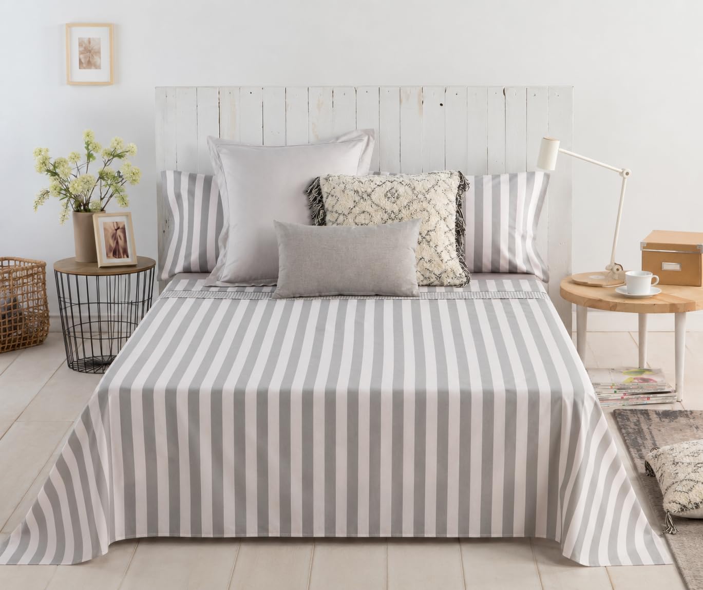 COTTON ARTean Parure di lenzuola Lines II per letto da 160 x 190/200 cm, 100 % cotone.