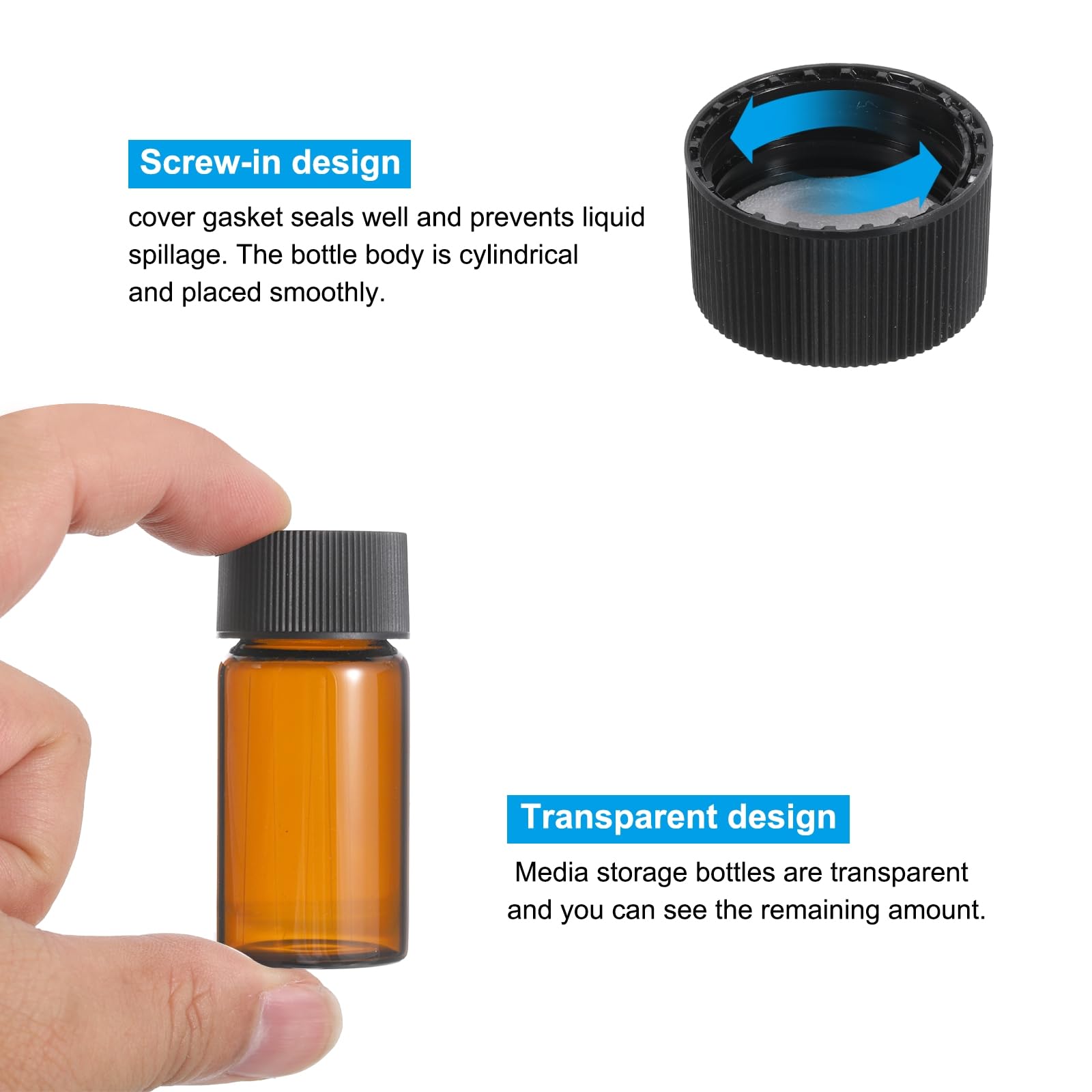 PATIKIL 20mL Medios Almacenamiento Botella, 15 Paquete Reactivo Medios Botella Vidrio Botellas con Plástico Tornillo Tapa para Laboratorio Hogar Aula, Ámbar