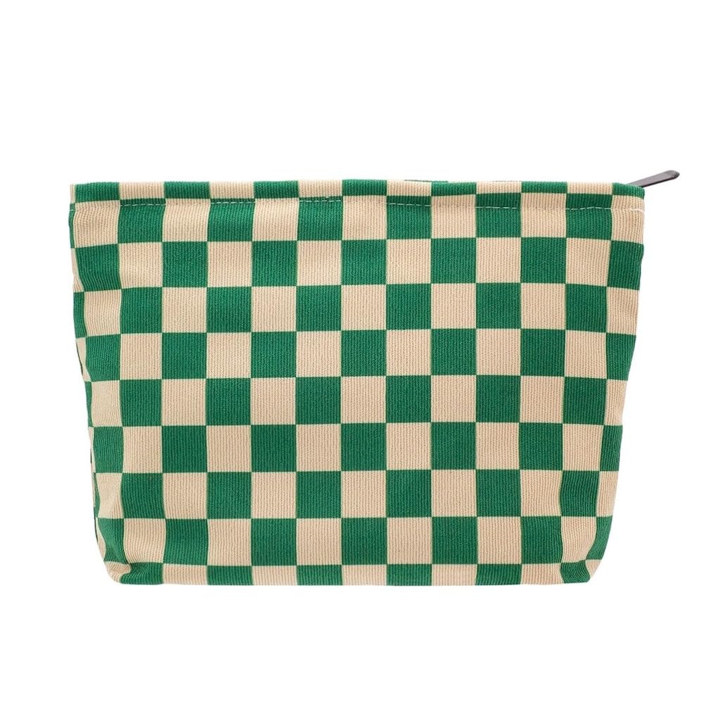 BIVIZKU Travel Checkered Makeup Bag, Corduroy Cosmetic Bag for Purse, Small Cosmetic Zipper Pouch Cute Travel Checkered Makeup Bag Gift for Women,