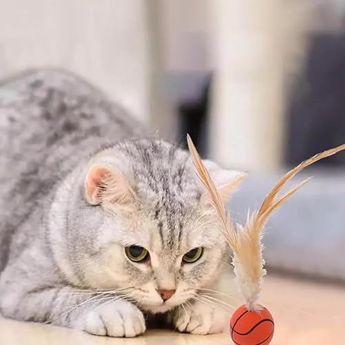 Miniatura 7 de Juego de juguetes interactivos de bolas de plumas para gatos, cola hinchable, bolas rebotantes para gatos, pelota inflable de plumas para gatos