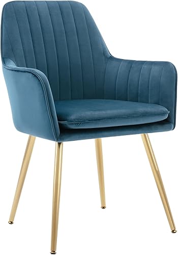 Gold Thumb Juego de 2 sillas de comedor de terciopelo con respaldo medio, moderno sillón de ocio con patas chapadas en oro, silla tapizada para sala
