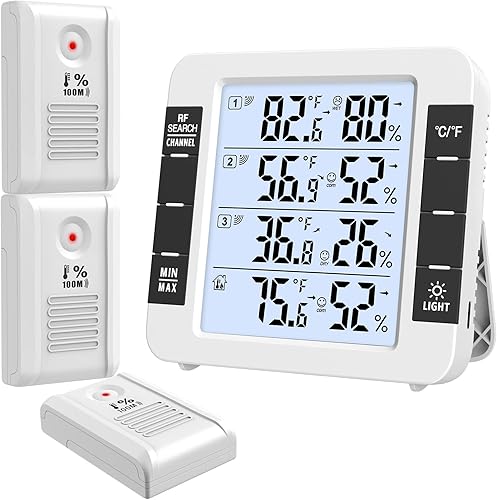 KeeKit Termómetro digital para interiores y exteriores higrómetro con 3 sensores inalámbricos monitor de humedad de temperatura mejorado con