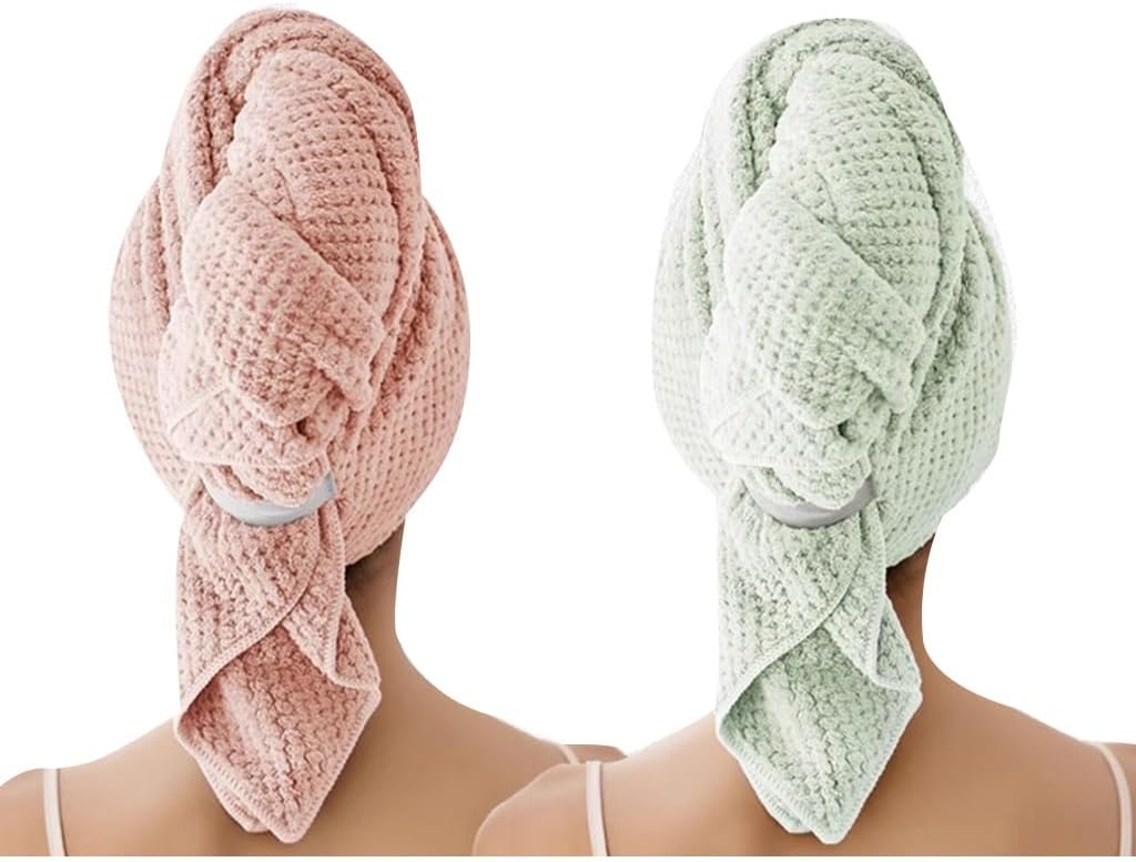 KITCISSL 2pcs Dry Hair Cap Female Hair Drying Towel Wrap Hair Towels for Long Hair, Hair Drying Towels Quick-Drying Hair Towel Wrap Double Layer Thickened Towel Wrap for Women(A)