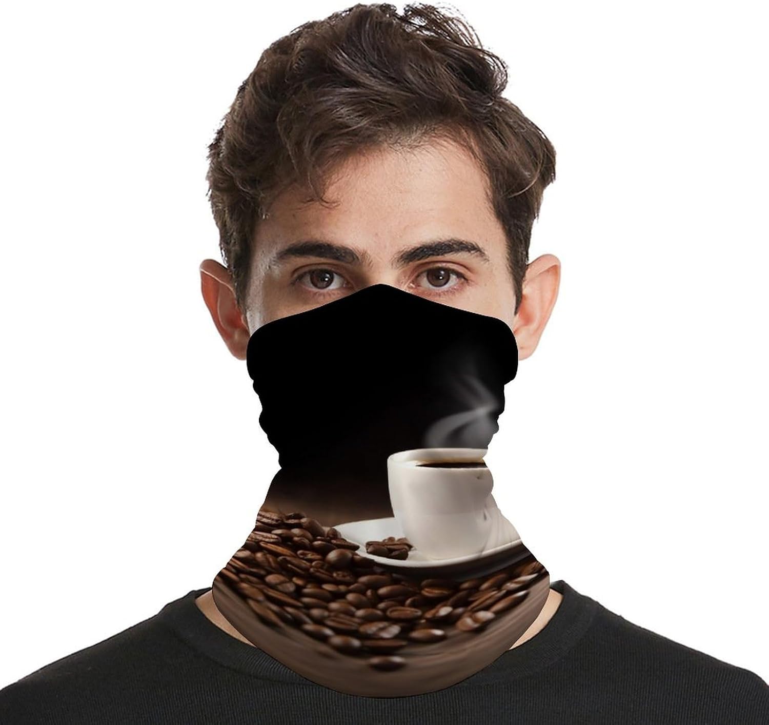 Coffee Cup And Coffee Beans Winter Neck Gaiter Windproof Face Cover Scarf Stylish Warmer Bandana Cloth Soft Face Mask for Men Women Sun Cooling Scarf for Skiing Hiking Cycling