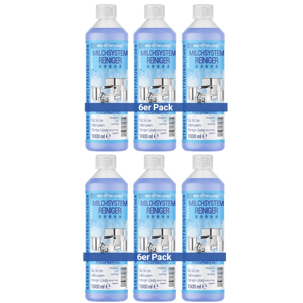 6x 1000ml Milchsystemreiniger Konzentrat für Kaffeevollautomat, Milchschäumer, Milchschaumreiniger, Milchreiniger, Universal für alle Hersteller