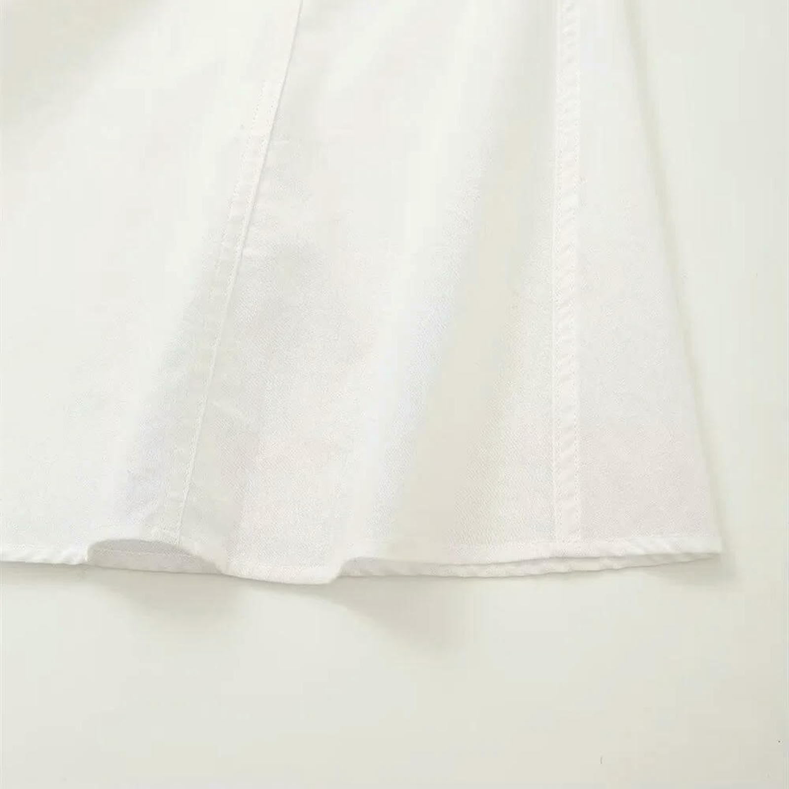 Vestito Donna Abiti da Donna con Abbottini Midi A Maniche Corte da Donna A Manichette con Cintura di Cotone con Cintura-Bianco-XS