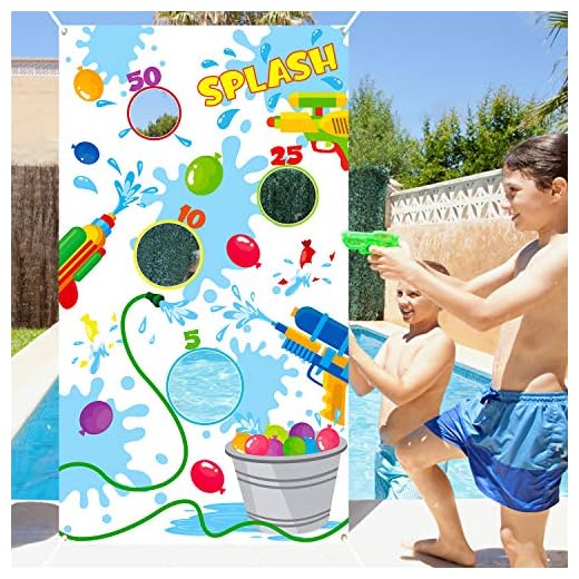 TICIAGA Toss Game Banner for Water Balloons, 4 Score Holes Shooter Target for Water Gun, Swimming Pool Fun Addition Toy for Throwing Water Bomb, Summer Splash Fun for Kids Adults, Pool Party Supplies