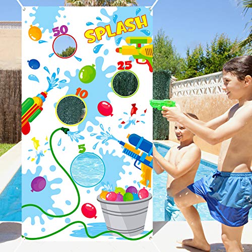 Toss Game Banner for Water Balloons, 4 Score Holes Shooter Target for Water Gun, Swimming Pool Fun Addition Toy for Throwing Water Bomb, Summer Splash Fun for Adults, Pool Party Supplies