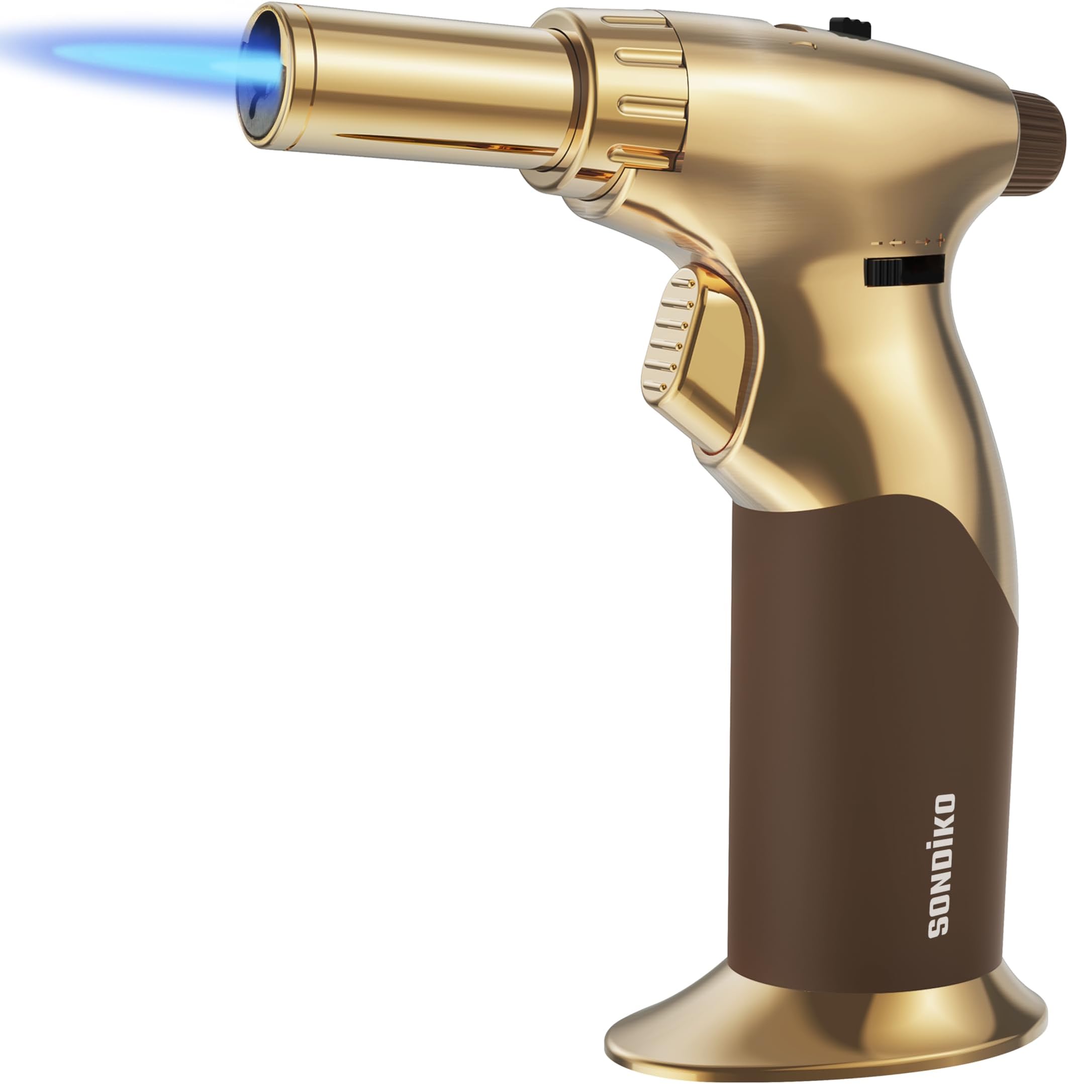 - Sondiko DUAL Style Flame Butane Torch Lighter, Adjustable Flame Size Butane Lighter, Refillable Blow Torch with Continuous Flame Lock for Cooking, Butane Gas Is Not Included, Gold