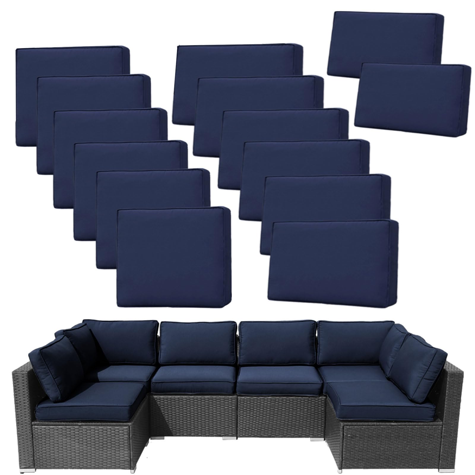 Photo 1 of FKSLIFE 14Pieces Patio Cushion Covers Replacement Outdoor Water-Resistant Couch Covers Splashproof UV-Resistant Furniture Protectors Cushion Sofa Slipcovers Set with Zippers,Cover Only