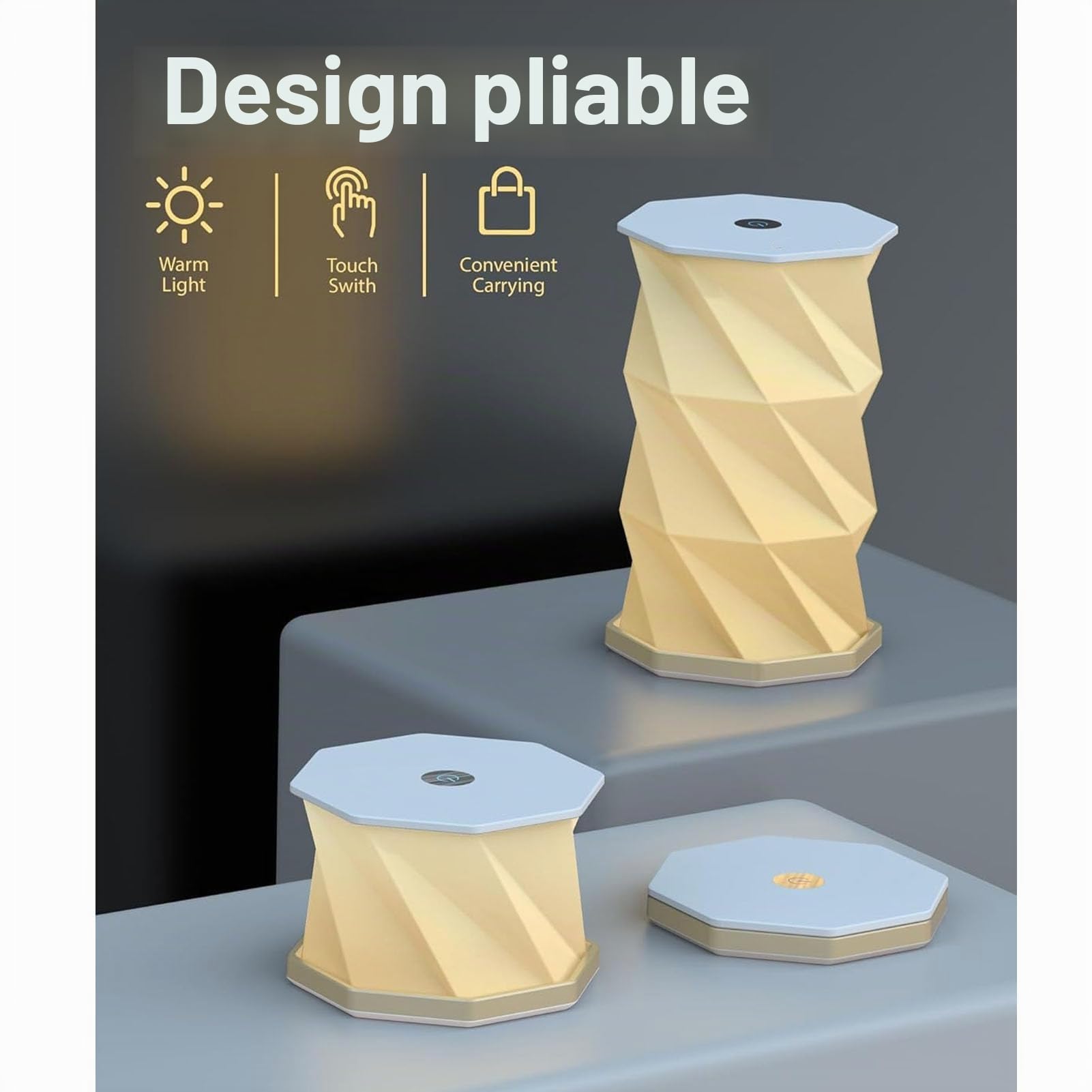 Fabater Lampe en Papier Pliable Rotative, Lampe de Voyage Lumière Chaude, Lampe de Table de Chevet pour Chambre à Coucher, Lampe de Table Portable Rechargeable à intensité Variable