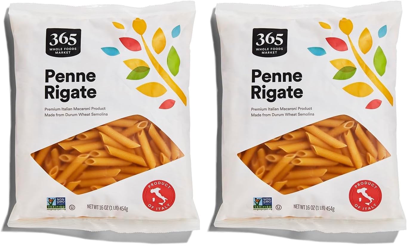 365 by Whole Foods Market Premium Penne Rigate Pasta, Durum Wheat Semolina, Ridged for Sauce Grip - 16oz Pack of 2