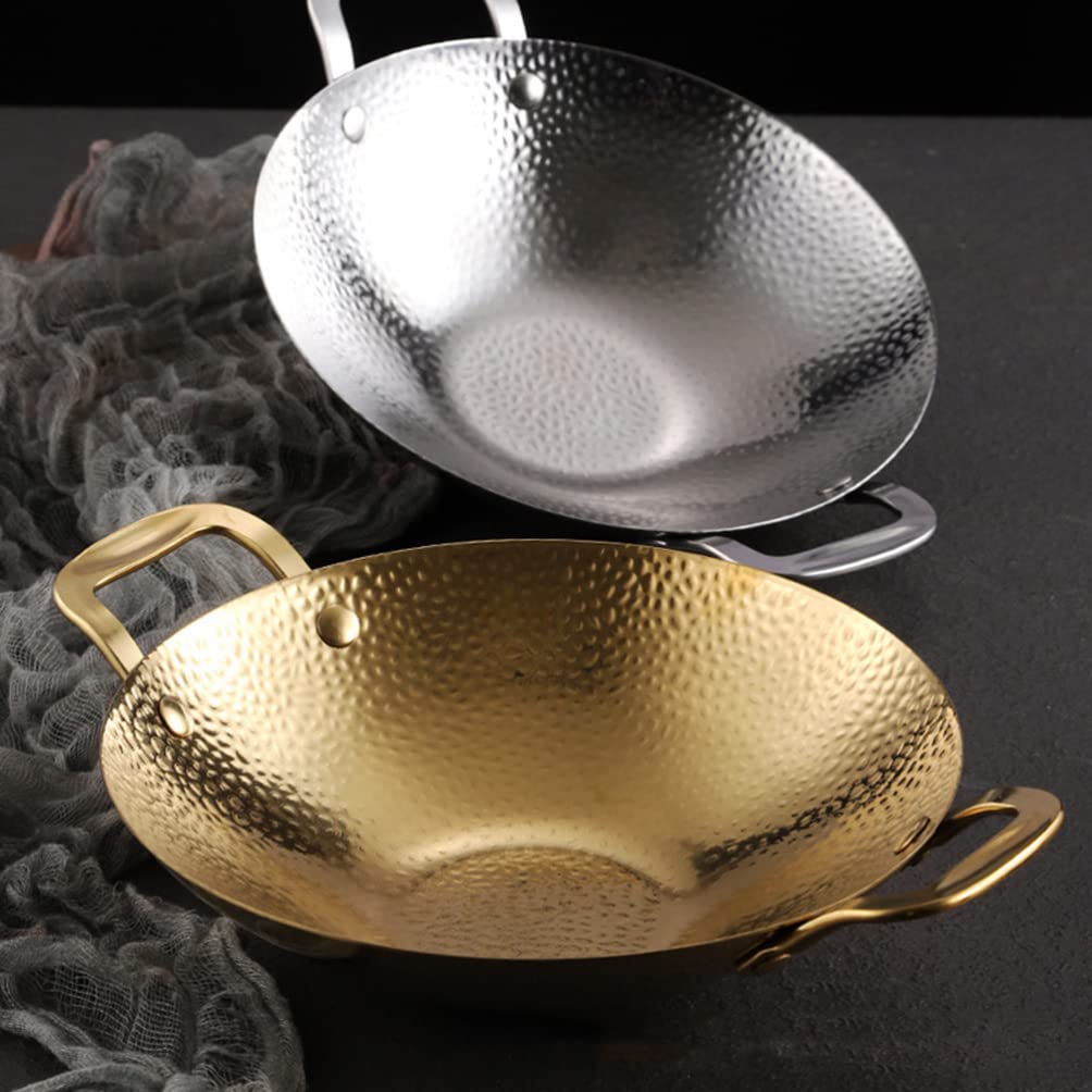 ZLLFHS Pentola Wok Padella Acciaio Inossidabile Stir Fry Pan Fondo Piatto Wok Cinese AntiGraffio Cottura Padella Pentole con 2 Maniglie per Induzione Gas 8 Pollici Padella Wok in Acciaio Inossidabile