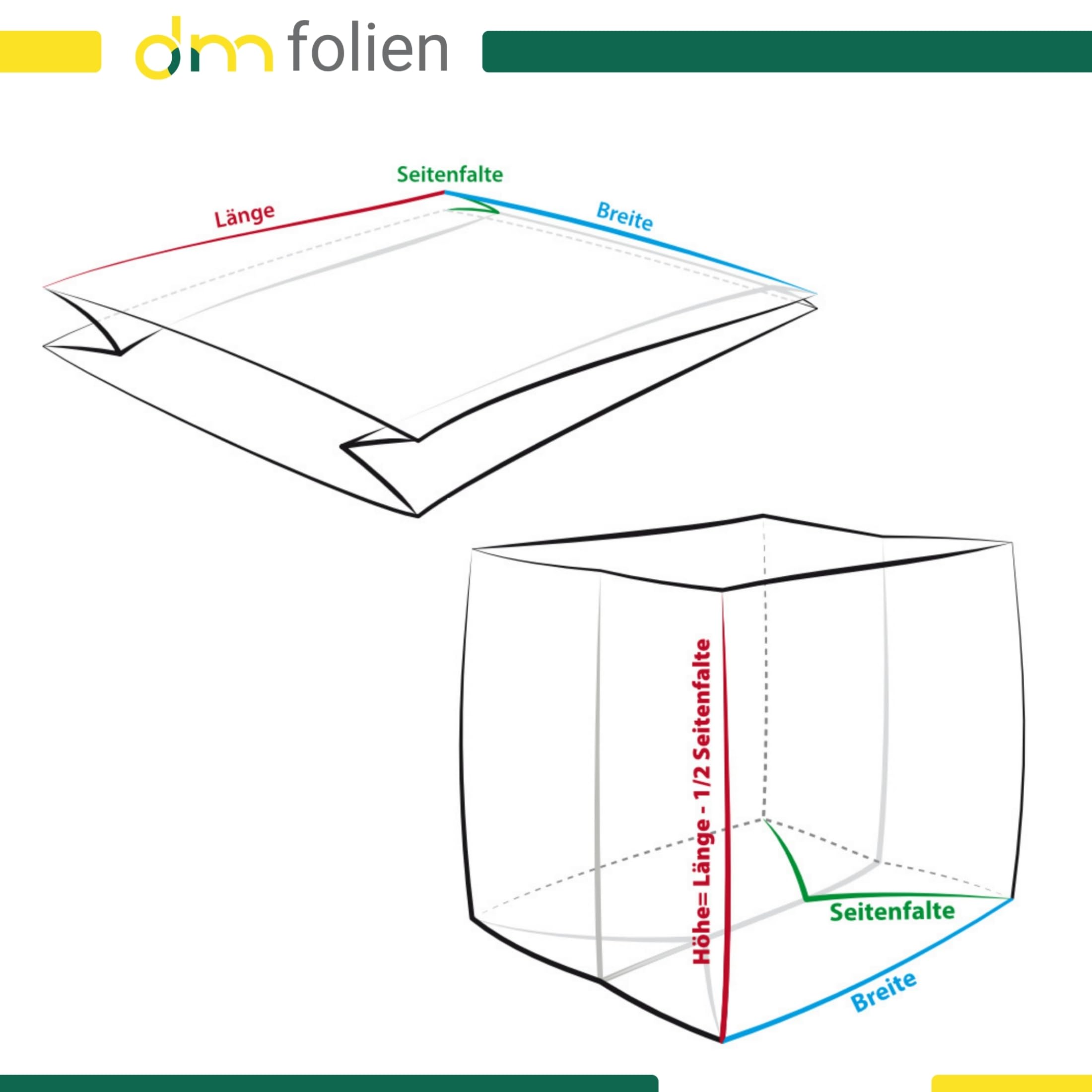 dm-folien Gelbe Müllsäcke 240 Liter I 200 Stück I 630 x 520 x 1500 mm I Große Abfallbeutel für Entsorgung von Styropor & Folienabfälle I Reißfeste Müllbeutel mit Seitenfalte I Foliensäcke 24 my