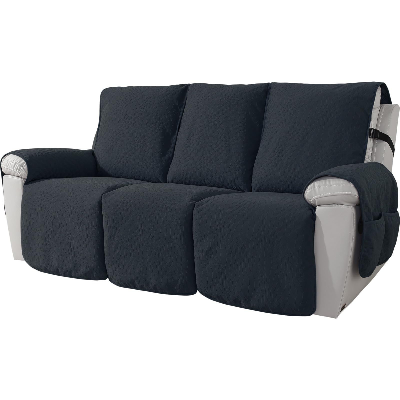Photo 1 of SYSLOON Water Resistant Recliner Chair Covers 3 Piceces,Heavy Duty Non Slip Recliner Chair Cover, Washable Recliner Chair Cover, Living Room Recliner Cover with Pocket for Kids and Pets,Gery Dark Grey 3 Seater Recliner