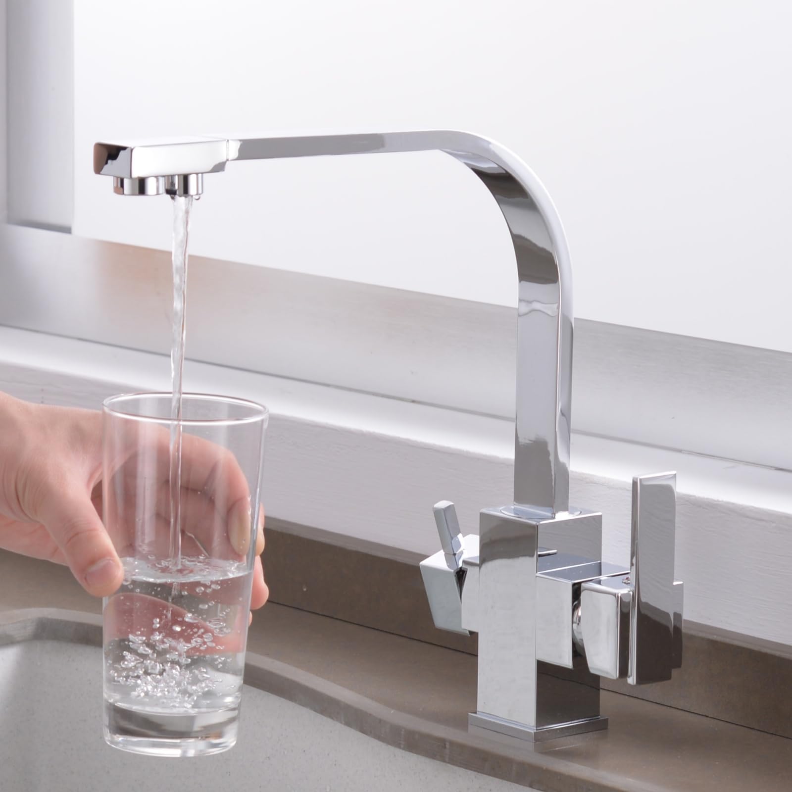 Aycdl Chrome Kitchen Bath Taps Filter Tap 3 Way Tri-Flow Water Sink Mixer In 1 Drinking Faucet,-A