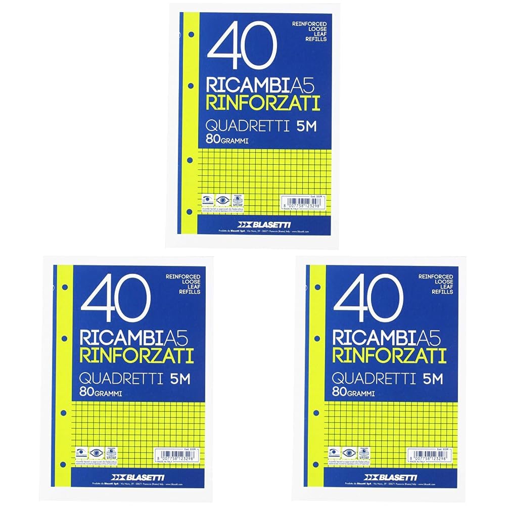 Ricambio Fogli A5 A Quadretti Grafoplas - 90 Fogli, 90g, 4 Bande Fluoro