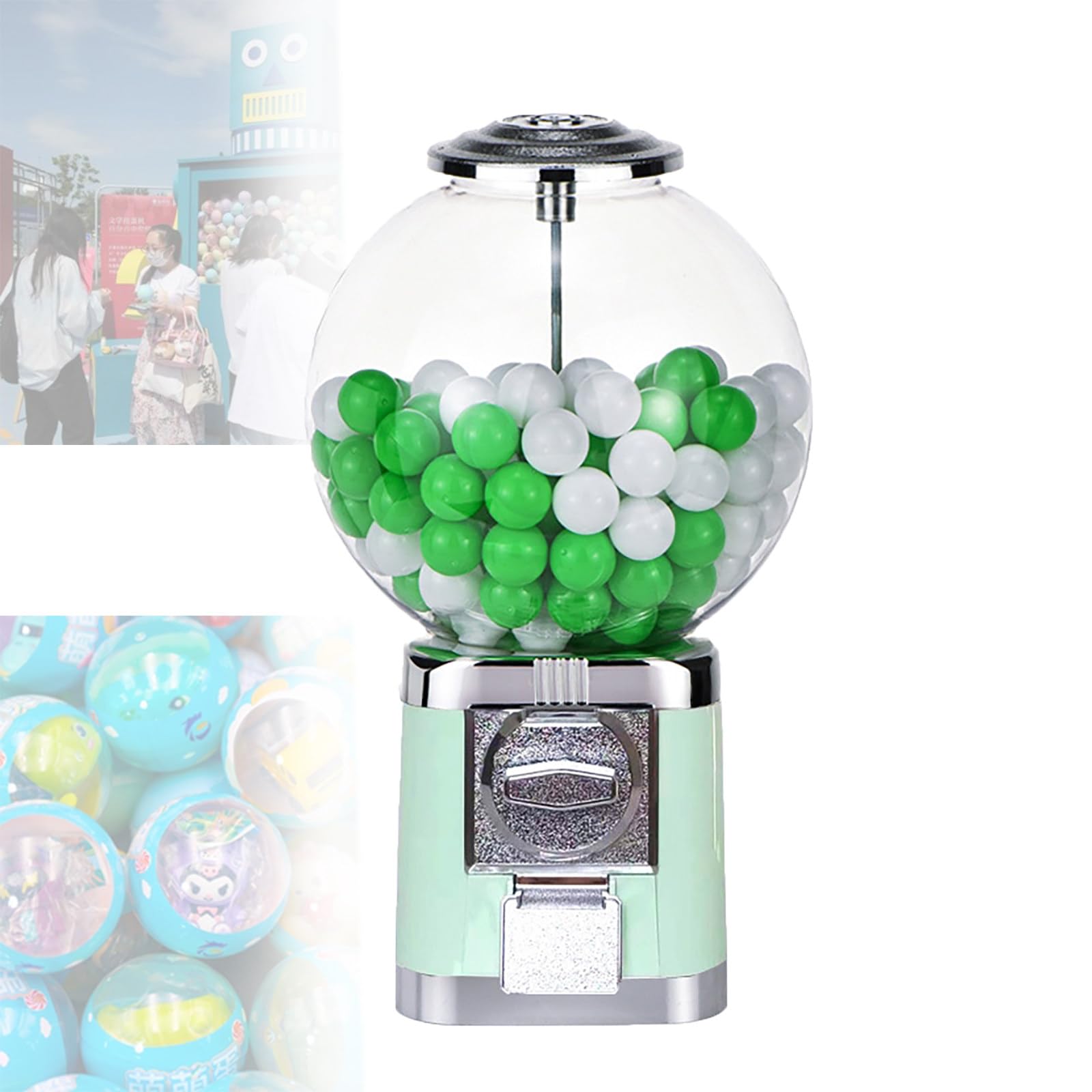 Kaugummiautomat, großer Kaugummiautomat, Ball-Großhandelsautomat mit Schlüssel, klassischer Kaugummiautomat mit Kapsel, Spielzeug, Süßigkeitenautomat,Macrongreen