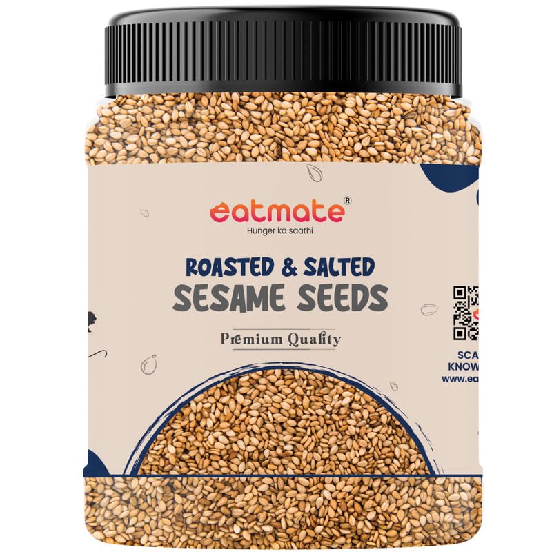 Image of Eatmate Roasted Sesame Seeds 500g | Calcium & Fiber Rich Safed Til | Nutty Crunchy Vegetarian Seeds for Eating, Cooking, Baking, Laddoo, Chikki & Tadka | Healthy Snack Ingredient (500g)