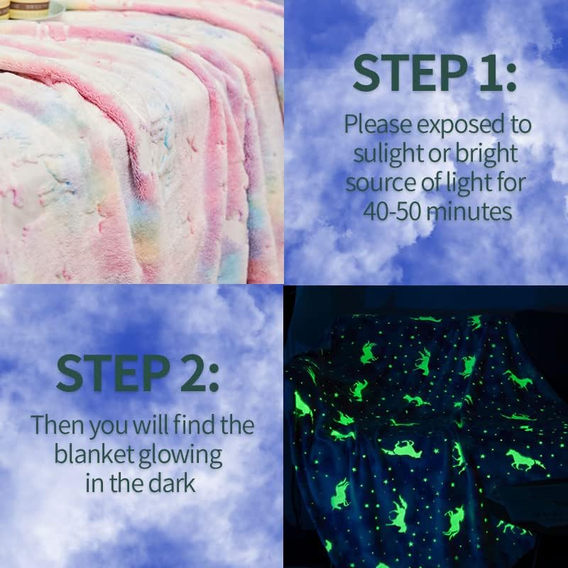 Miniatura 4 de Manta que brilla en la oscuridad, diseño de hadas, estrellas y unicornios manta de vellón de color gris claro, mágica, suave y luminosa, para niñas,