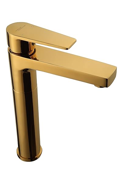 Hindware Italian Collection F360012PGD Element Single Lever Basin Mixer Tall Without Popup Waste,Brass with Gold PVD Finish