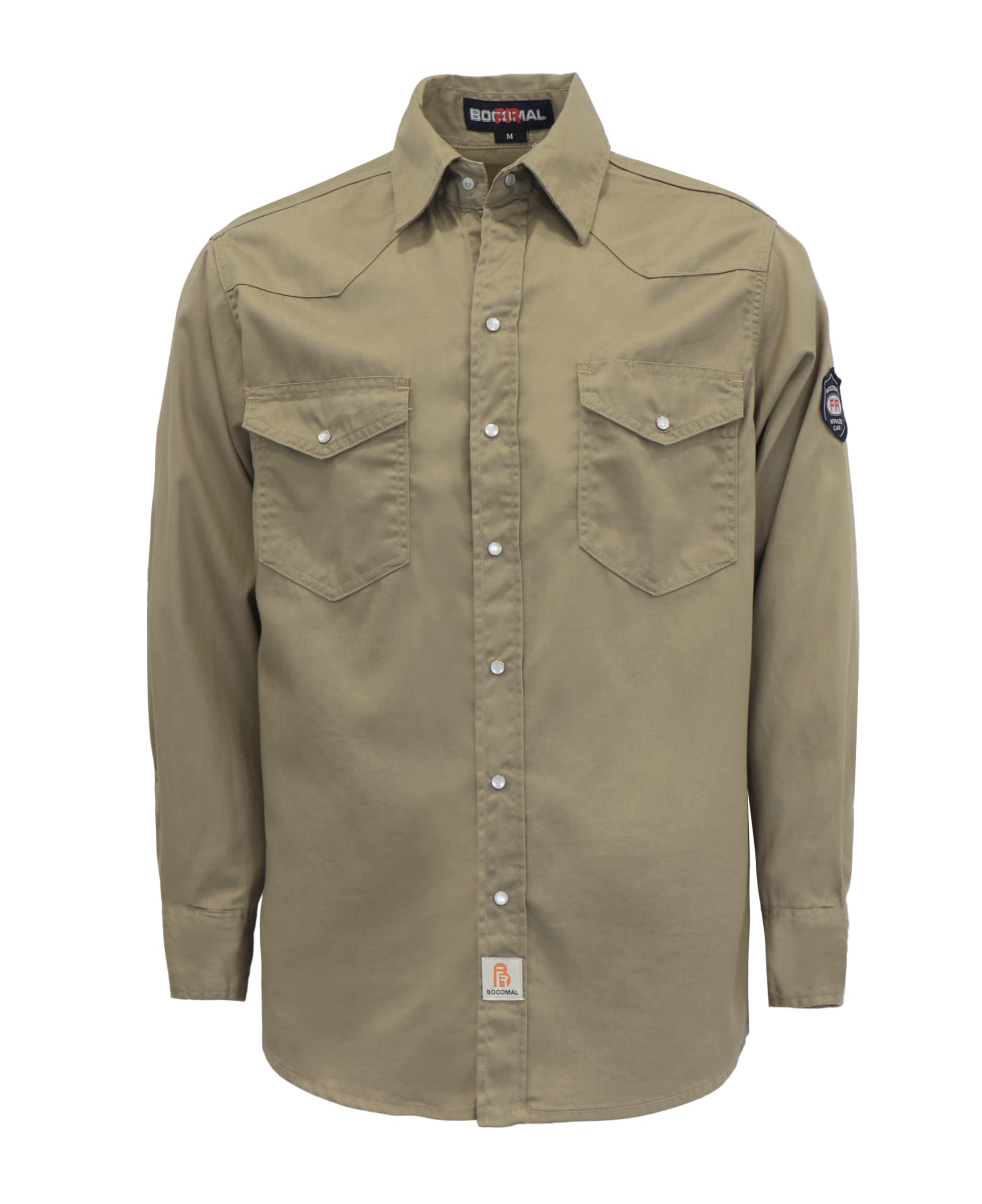 BOCOMAL FR Shirts Flame Resistant 100% C NFPA2112 7.5oz Men's Fire Retardant Welding Shirt