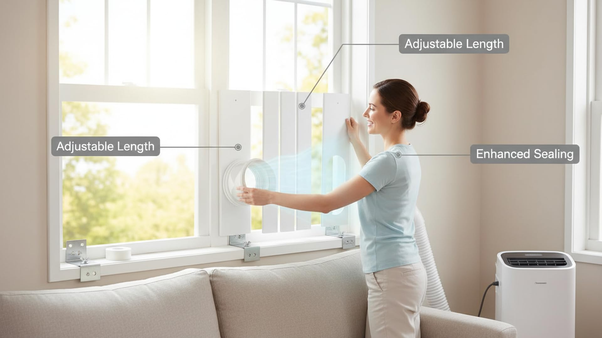Placa de sellado de ventanas, aire acondicionado móvil, kit de ventana ajustable, aire acondicionado portátil, junta de ventana ajustable, ventilación AC