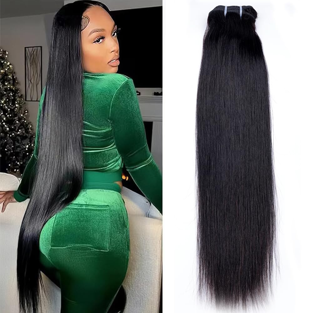 MSGEM 15A Straight Bundles Human Hair Brazilian Weave Bundles 100% Unprocessed Virgin Hair 28 Inch 1 PC Raw Remy Human Hair Deals Natural Black