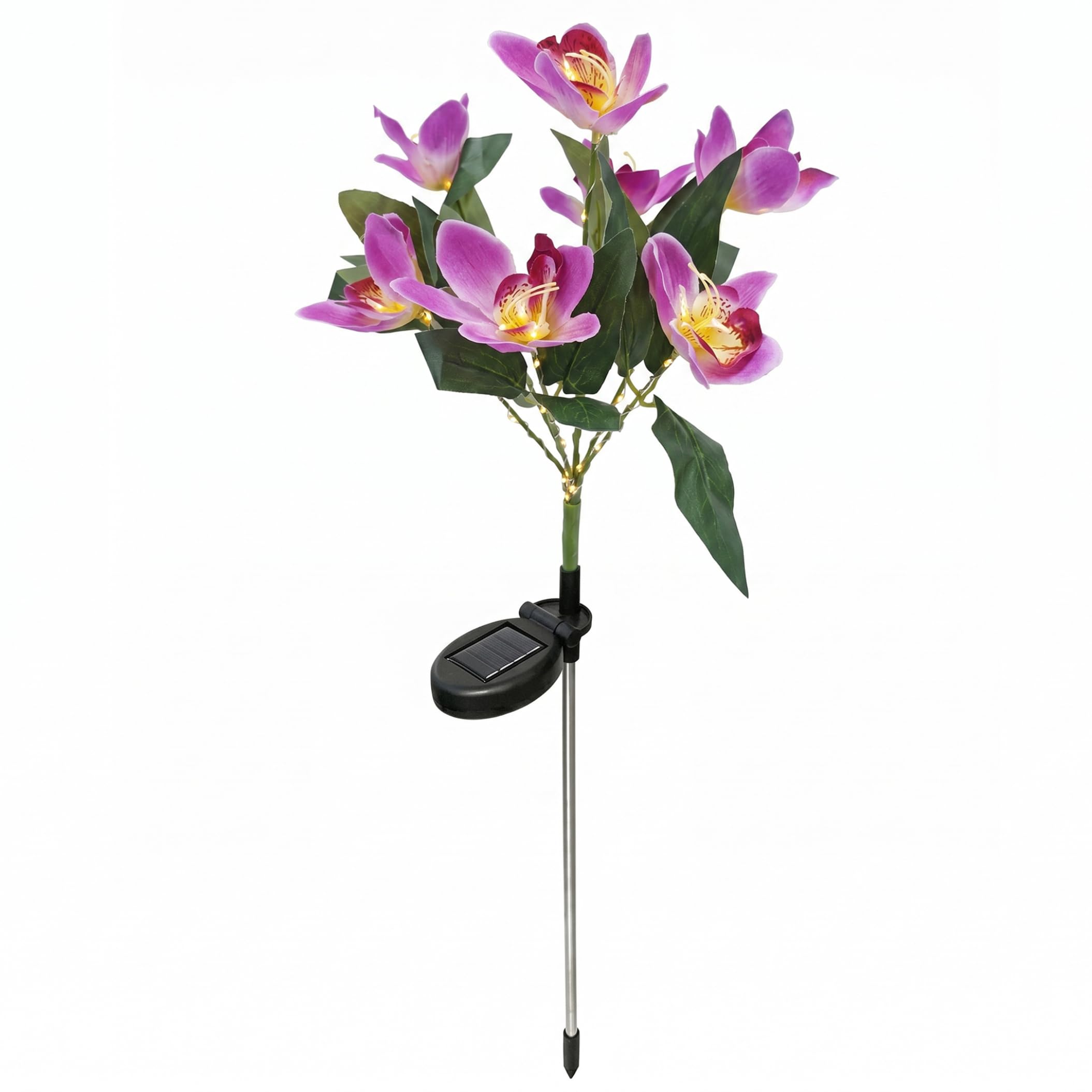 Sjfbebsy Solar Flowers, 7-Head Orchid Solar Flower Lights Waterproof Garden Stake for Outdoor Yard Decor, Purple - Garden Lights