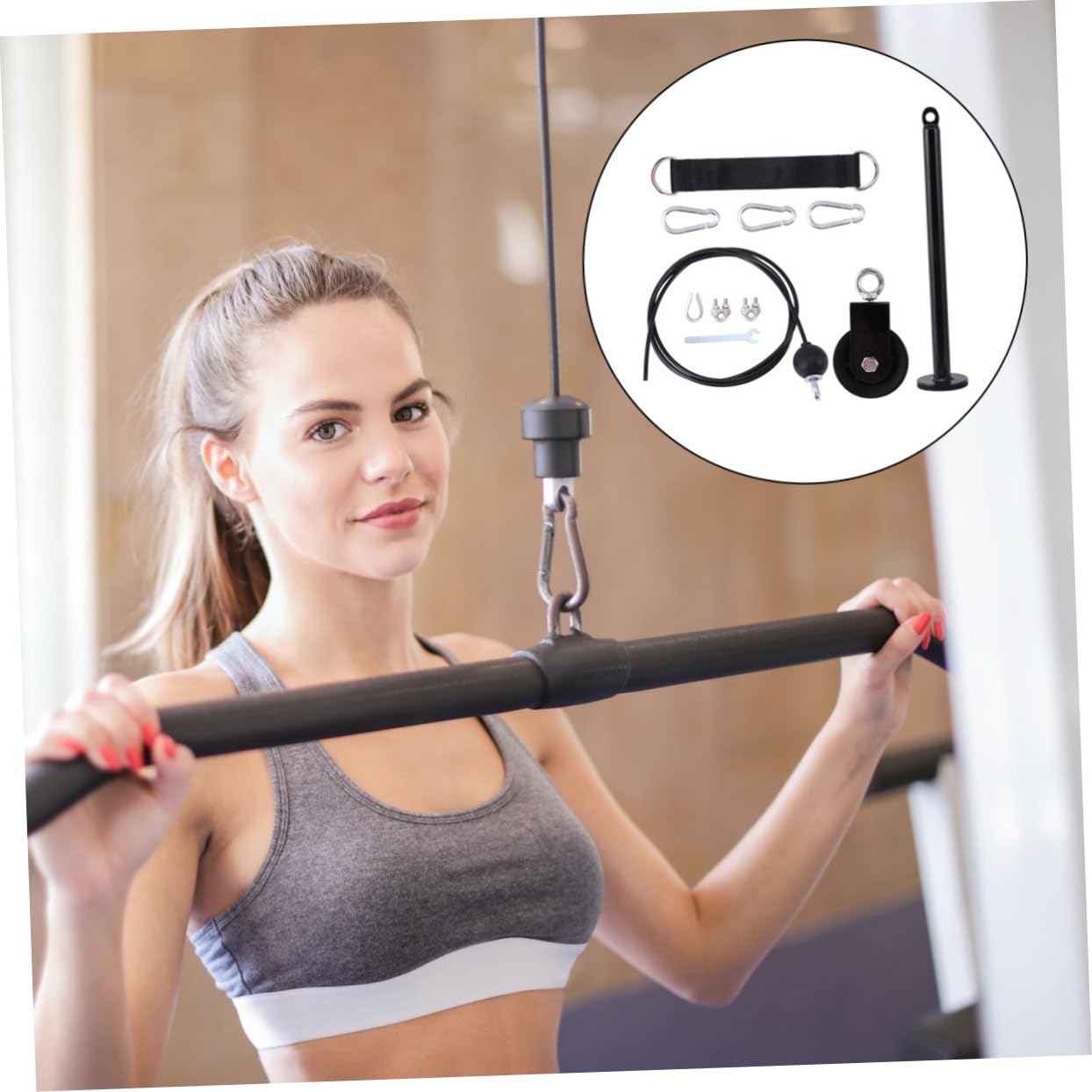 INOOMP Kit de Poleas de Entrenamiento DIY de Metal Negro 1 Juego | Sistema de Alta Resistencia, Ligero y Fácil de Instalar, para Entrenamiento de Fuerza en Casa