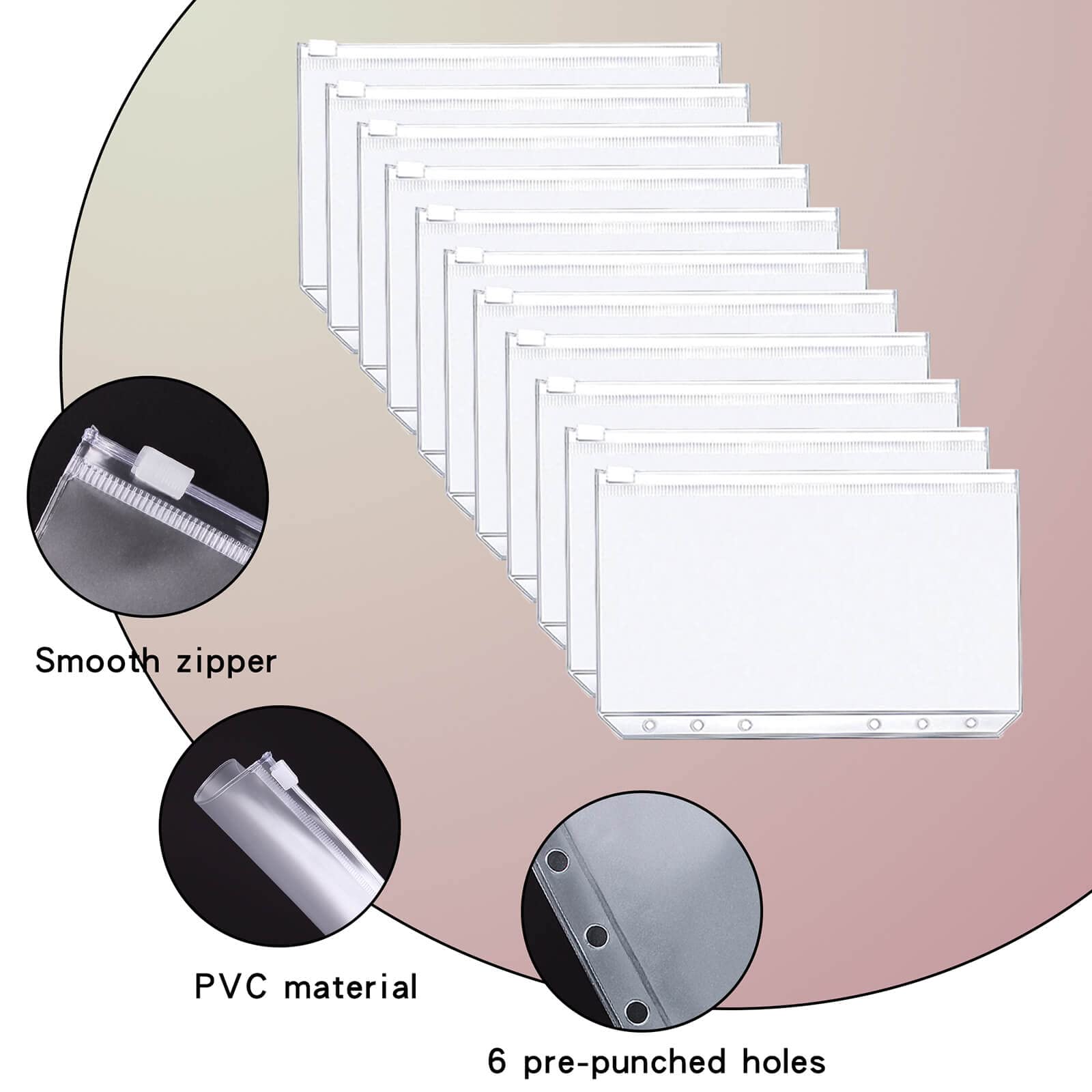 Enveloppe Billet Banque Pochette 6 Trous Lot De 15 Pochettes A6 PVC Transparent - Fermeture éclair étanche 6 Trous Pochette Plastique A6 Enveloppe Budget