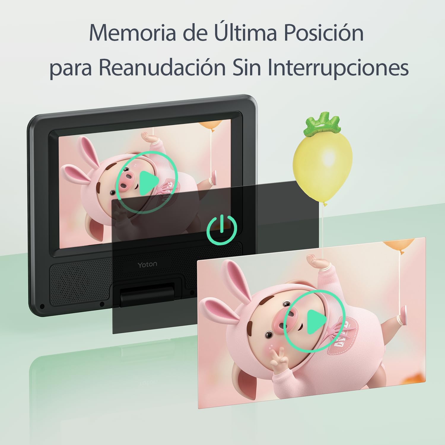 Reproductor DVD portátil Yoton de 9.5", con pantalla giratoria HD de 7.5" para niños, altavoces estéreo, batería interna con autonomía de hasta 6 horas, compatible con sincronización TV/USB/tarjeta SD