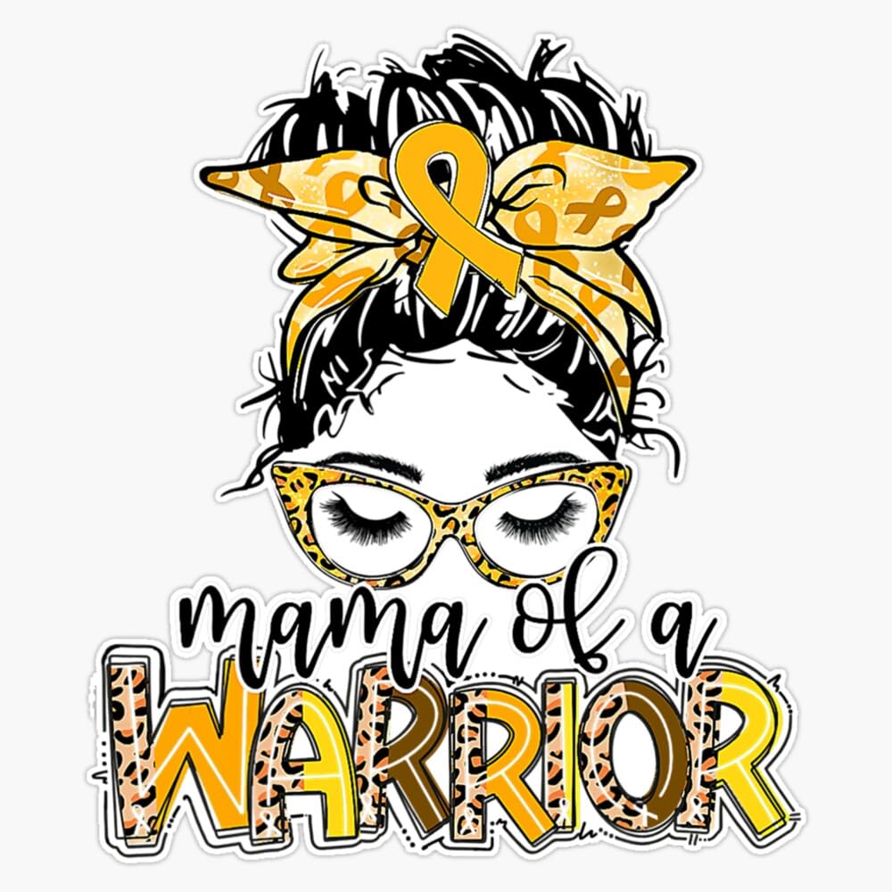 Childhood Cancer Awareness Mama of A Warrior Messy Mom Sticker Vinyl Decal Car Laptop Wall Window Bumper Sticker 5"