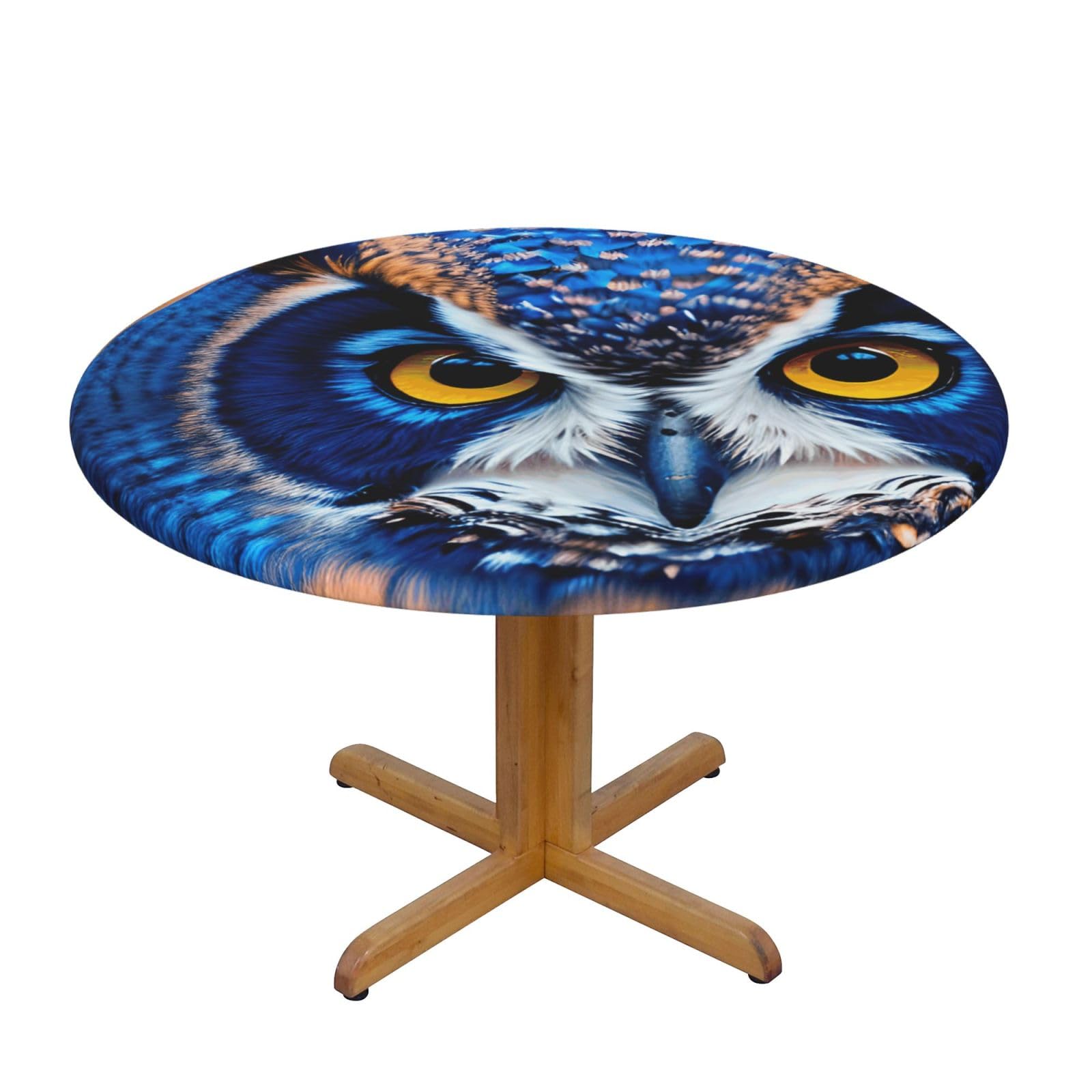Nappe ronde chouette bleue résistante pour repas de fête et repas en extérieur