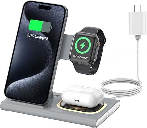Miniatura 10 de Estación de carga 3 en 1 para iPhone 17 - Cargador inalámbrico para dispositivos Apple para iPhone 17 16 15 14 13 12 11 Pro Max - Estación de carga