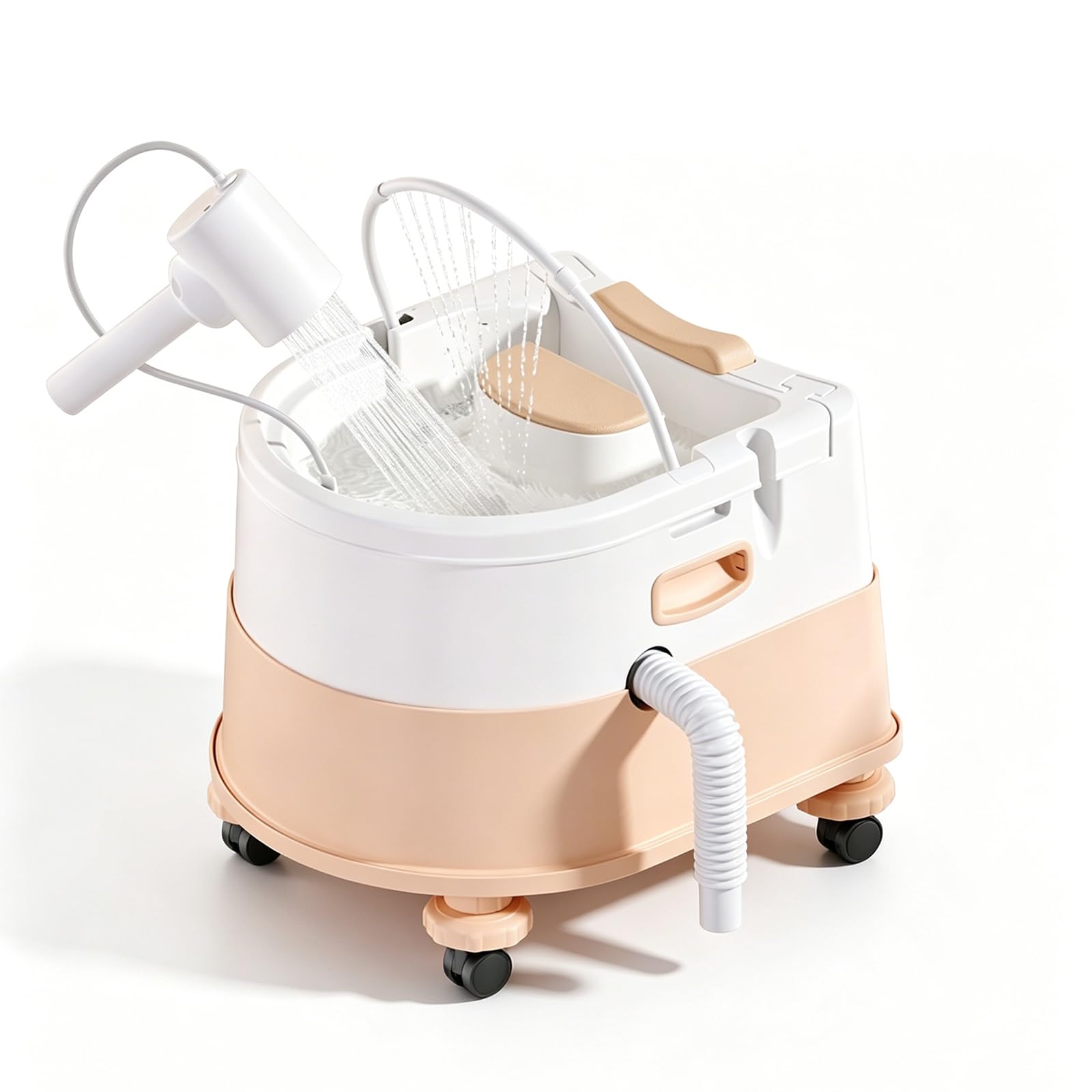 Lavatestas Portátil para Cama, Lava cabezas Ajustable en Altura con Ruedas y Drenaje, Équipement Head Spa para Ancianos, Embarazadas y Cuidado en el Hogar Cream Beige