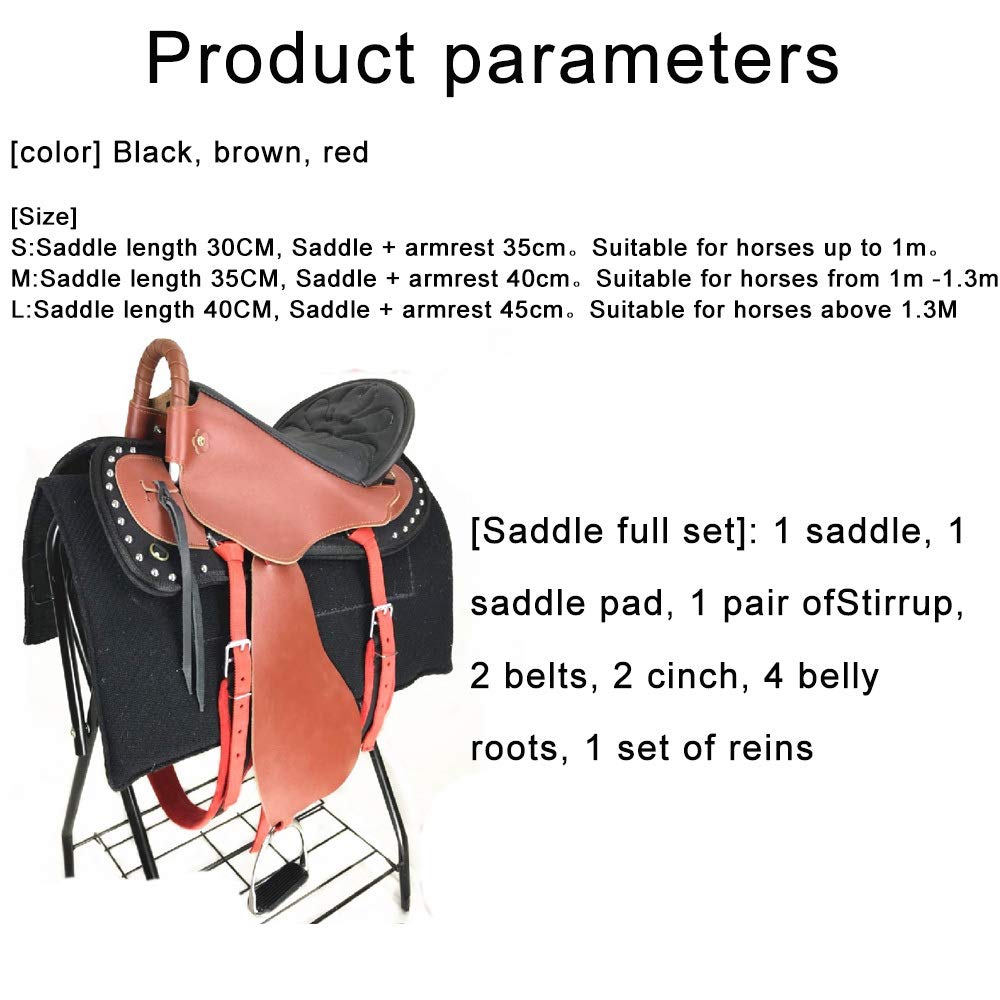 CLBING Cavallo da Sella Turisti con Maniglie con Sella in Cuoio Sella Esercito Sella Cavallo da Sella Completo Forniture Equestri,Brown-M