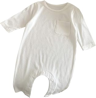 Roupas para bebês recém-nascidos, roupas para meninos e meninas, cor lisa, canelada, outono, manga comprida, macaquinho para bebês recém-nascidos (branco, 0 a 6 meses)