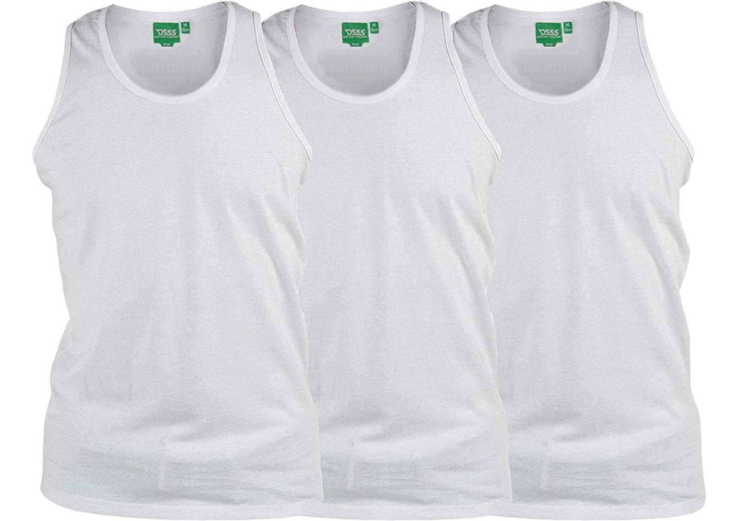 D555 Pure Cotton Long Length 3 Pack Vests in White in 8XL