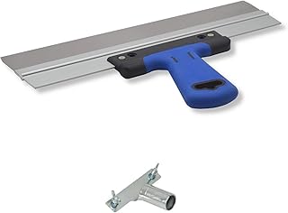 DEWEPRO Edelstahl-Fassadenspachtel mit Stielhalterung 350 x 50 mm – Flächenspachtel, Dekorspachtel, Breitspachtel mit Aluhalter und 2-Komponenten-Softgriff für Glätten und Spachtelarbeiten