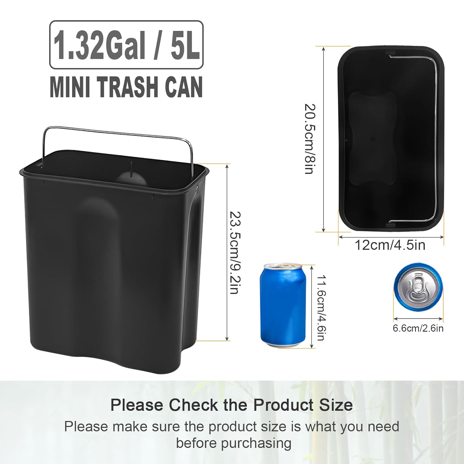 SIDIANBAN Bathroom Trash Can with Bamboo Lid Soft Close and Foot Pedal, Small Rectangular Slim Garbage Can with Inner Wastebasket for Bedroom, Office, Kitchen, 1.3Gal/5L, Black