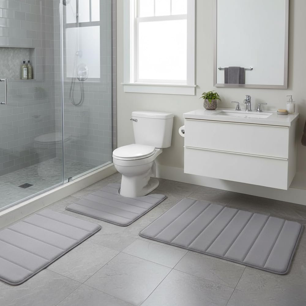 Set di 3 tappetini da bagno, tappetini da bagno e WC, lavabili in lavatrice, tappetini da bagno super assorbenti, antiscivolo, per bagno, camera da letto, soggiorno, 40 x 60 + U50 x 60 + 50 x