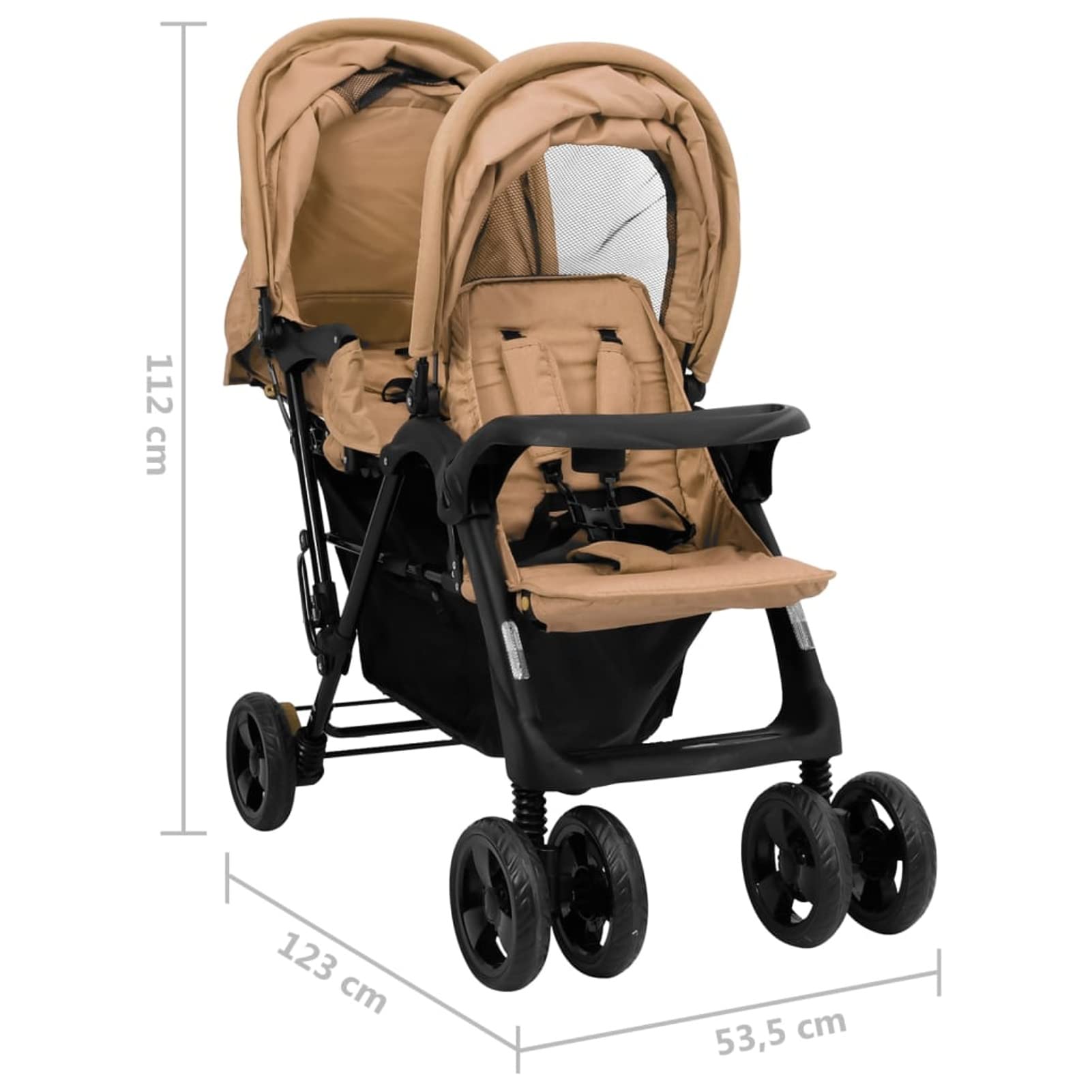 Carrito para Gemelos Tándem Cochecito de Bebé Silla de Paseo para Niños Diseño Plegable Cochecito de Gemelos Acero Gris Taupe y Negro
